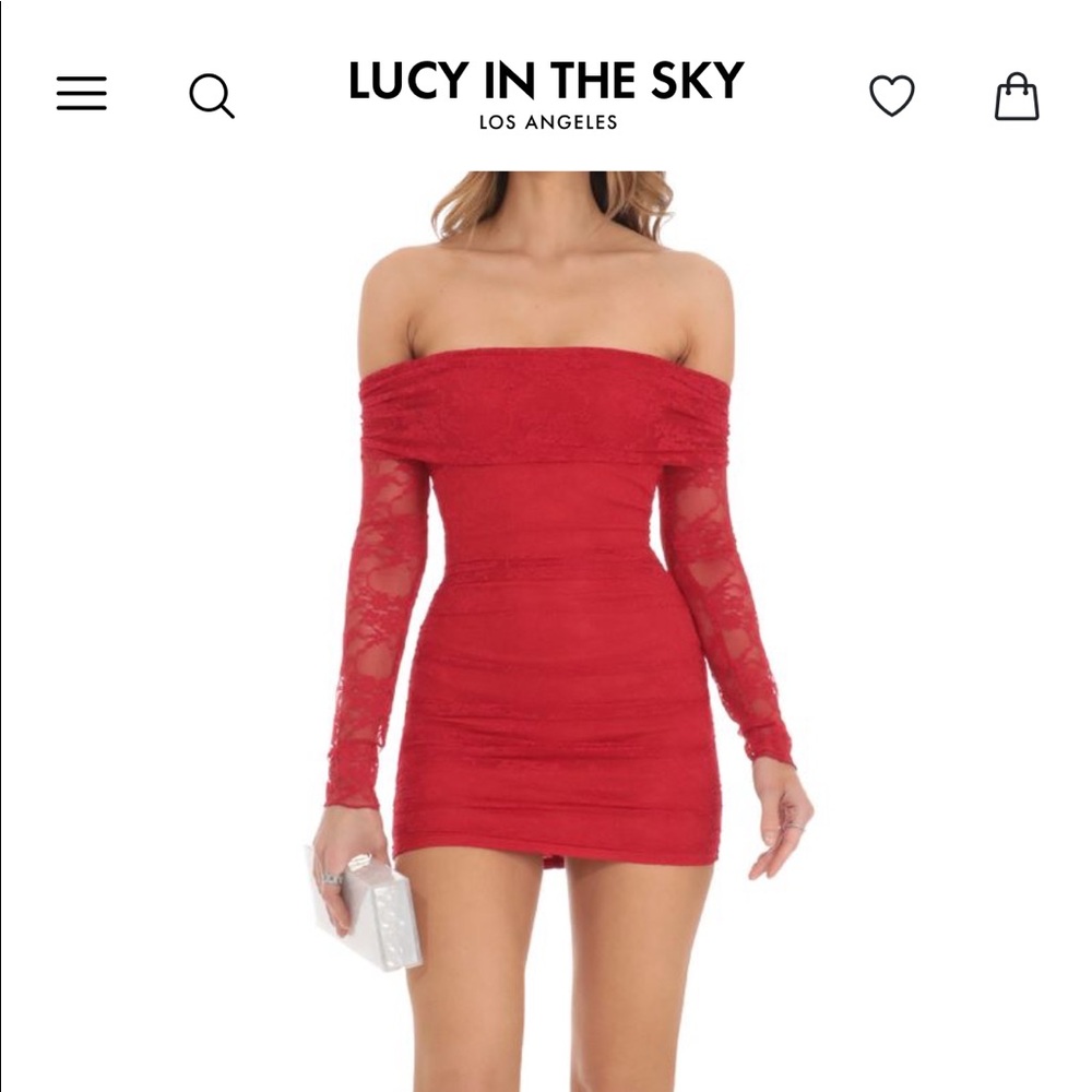 Red lace off-the-shoulder dress - Lucy in the Sky